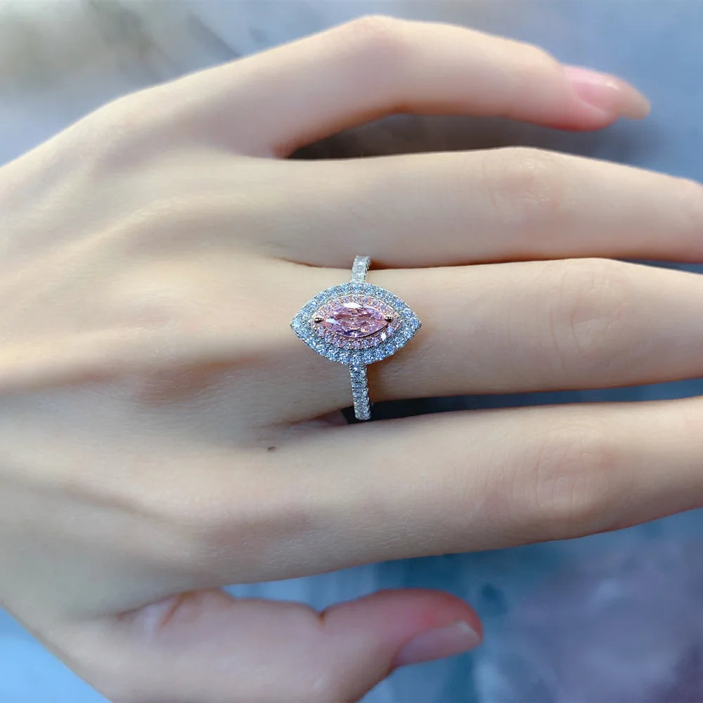 SILVERELLI Ice Flower Cut Pink Diamond Ring | 925 Sterling Silver | Platinum Plated
