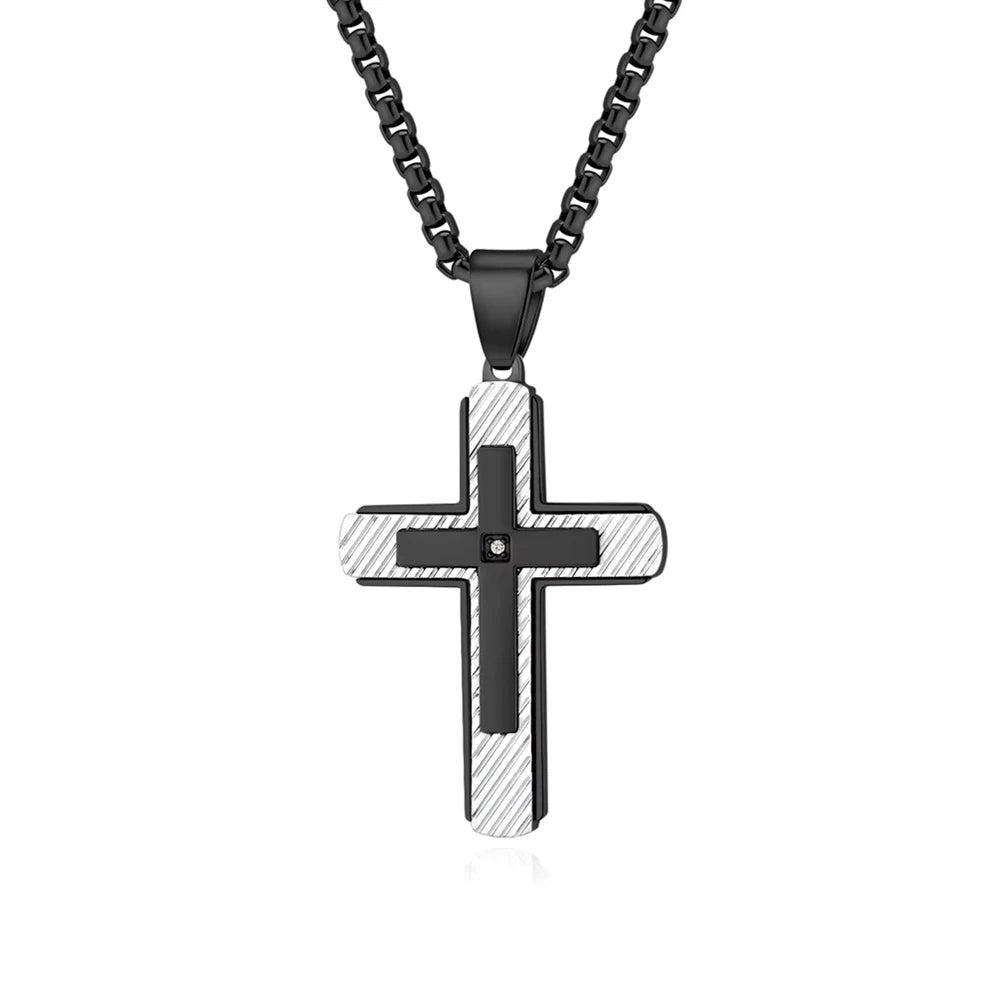 Hip Hop Twill Religious Cross Anti Non Tarnish WaterProof Pvd Stainless Steel Fashion Jewelry Pendant Necklace for Men Wholesale