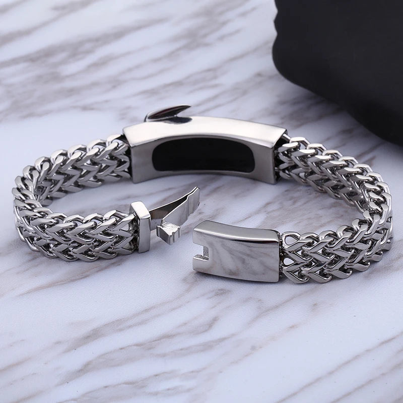 KALEN Spring Clasp Silver Ax Stainless Steel Charm Bracelet Mens