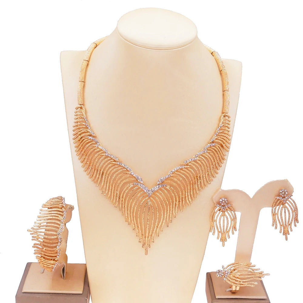 Zhuerrui Paperclip Brazil Gold Design Jewelry Set Fashion French Exquisite High-end Jewelry Sets Valentine's Day Gift HA21050114