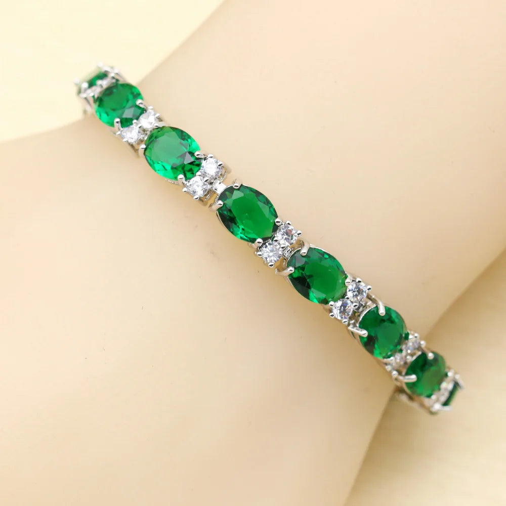 XOTICA 2022 New Green Cubic Zirconia Vintage Jewelry Sets Women Platinum Plated Copper Alloy Bracelet Earrings Engagement Gift Wedding