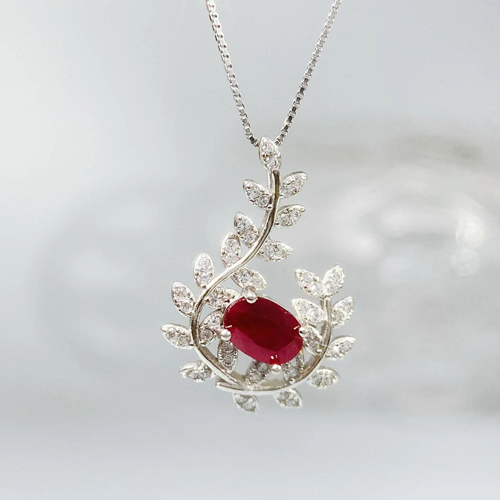 Gioiellieri Natural Ruby Pendant S925 Sterling Silver Necklace for Women Fine Jewelry July Birthstone Anniversary Birthday Gift Deep Red New