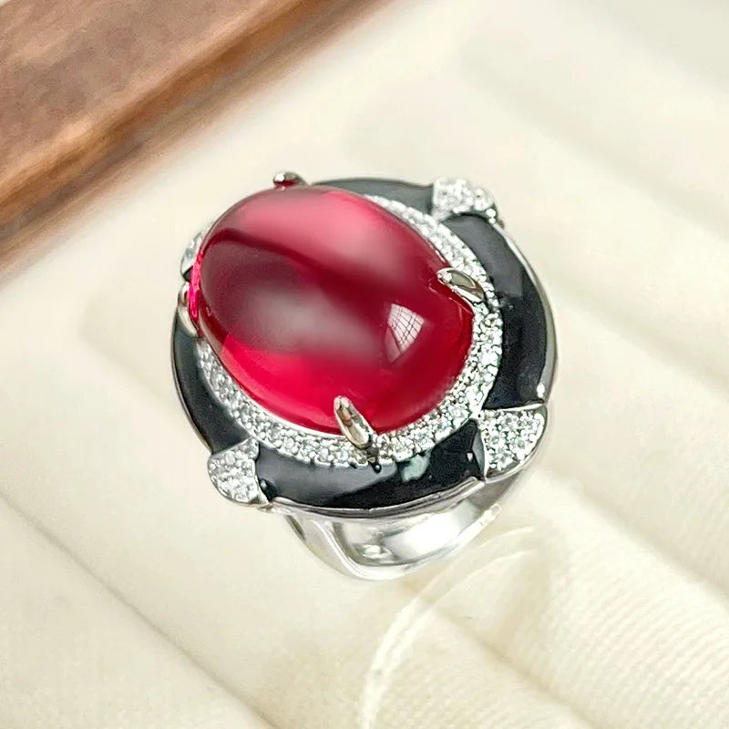 Gemfiori Victorian Style Classic Blue Zircon with Black Border Noble and Fashionable Retro Pendant Ring Set