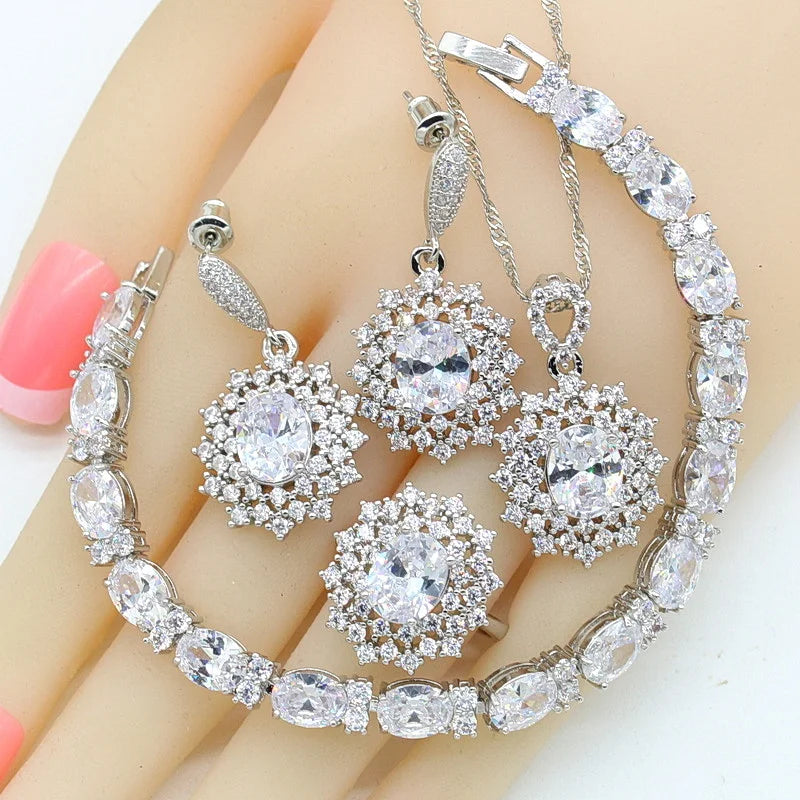 XOTICA Green Peridot Silver Jewelry Set for Women Including Bracelet Earrings Necklace Pendant Ring for Wedding Valentine's Day Zircon