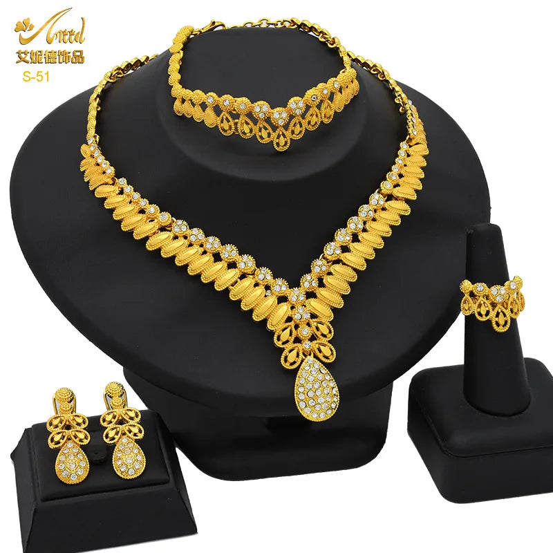 Gold Heart Bridal Jewellery Set | Necklace, Bracelet, Earrings & Ring | 24 Style Options