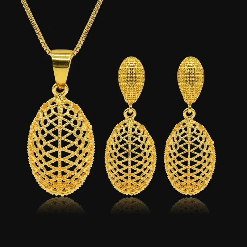 Dubai Bridal 24K Gold Plated Pendant Necklace & Earrings Set | Luxury Brass Jewellery | 15 Styles