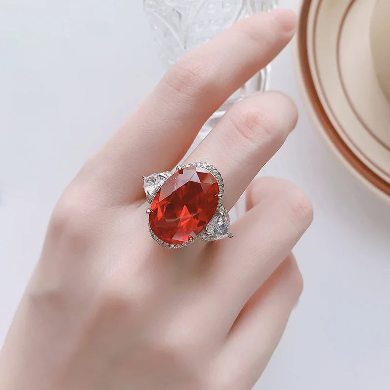 REDheart High End Millennium Rose Ring Set with Egg Shaped Blue Zircon Luxury Jewelry Valentine's Day Gift
