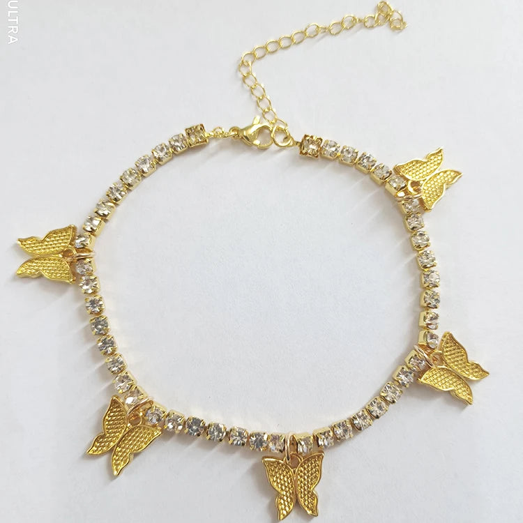 Wholesale Cuban Link Anklet Chain Anklet Butterfly Pendant Anklet for Women