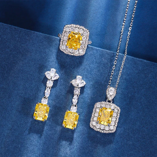 Gemfiori New square Earrings Fashionable Exquisite Super fairy Simple Pendant Ring Retro Long Jewelry Set