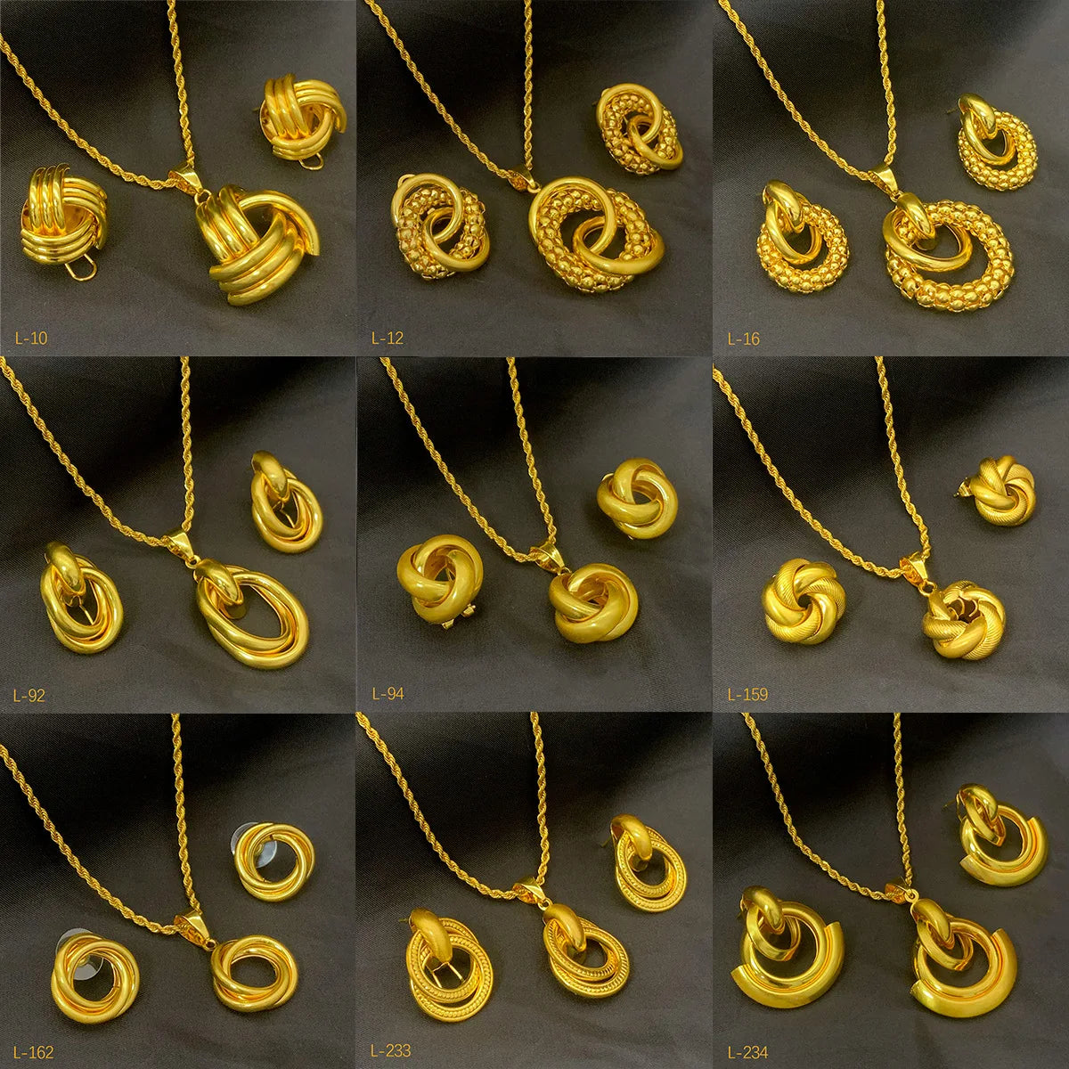 Dubai Bridal 24K Gold Plated Pendant Necklace & Earrings Set | Luxury Brass Jewellery | 15 Styles