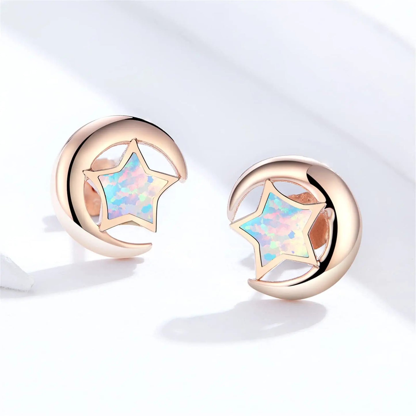 Tiktok Viral Hawaiian Star Moon Earrings White Opal Studs Dainty Protein Stone Jewelry for Women