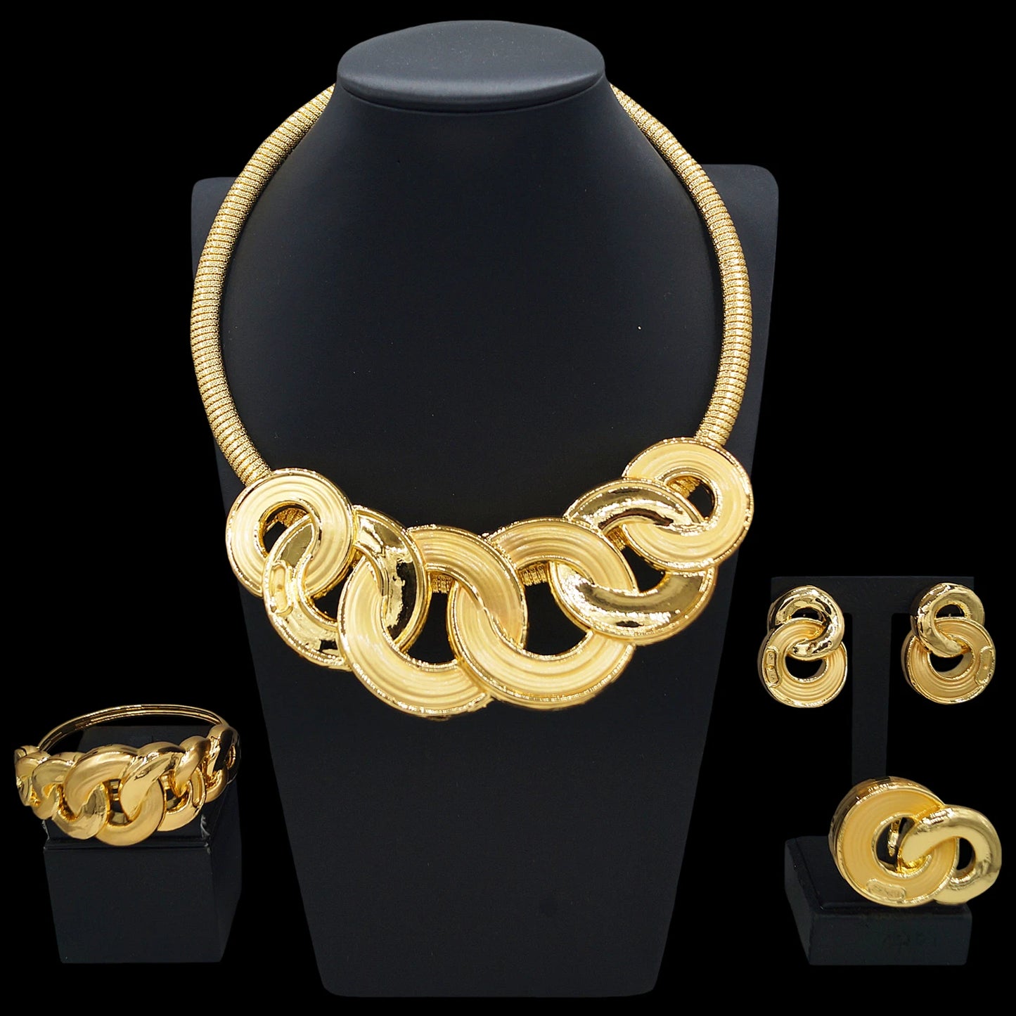 Zhuerrui Gorgeous Bridal Jewelry Set High Quality 24K Gold Plated Hipster Hip Hop Party with Necklace Earrings BraceletHK012022