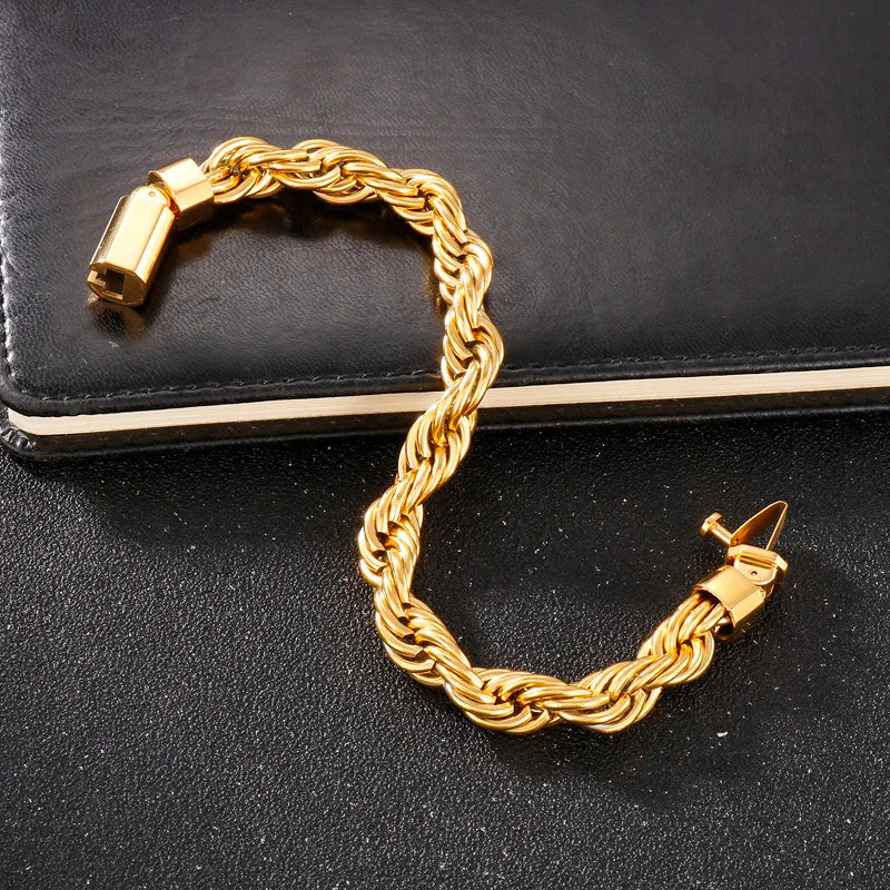 KALEN Unisex 230mm Gold/Silver/Black Stainless Steel Rope Chain Bracelet