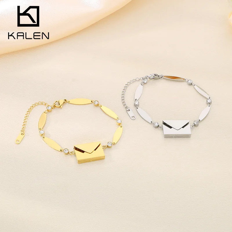 FASHIONISTA Simple 18K Gold Stainless Steel Bracelet Creative Envelope Geometric Pattern Zircon Trendy Jewelry Bracelets