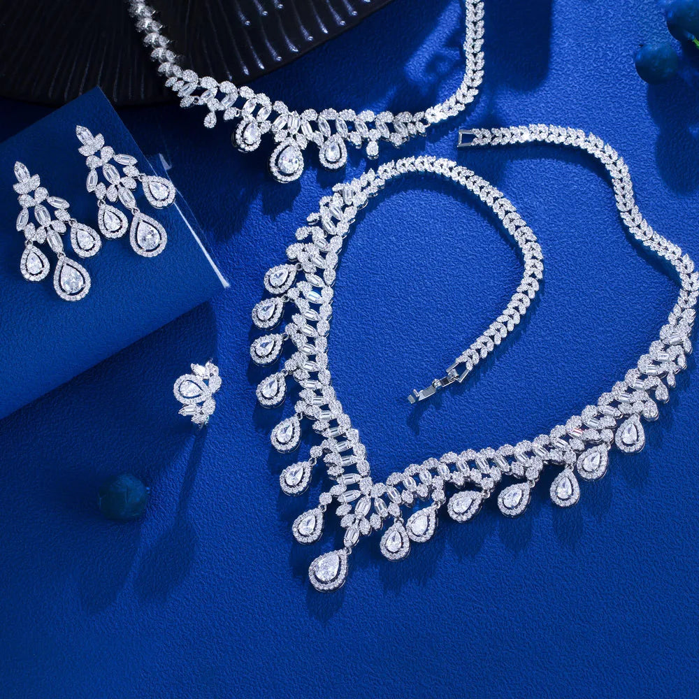 Hot Sale 4 Pcs/Set Luxury Vintage Jewelry Sets Statement Chocker Necklace Earrings Bracelet Ring Jewelry Set