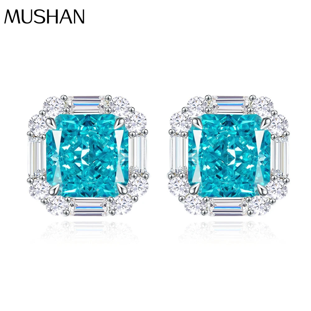 MUSHAN Jewelry Factory 2.3ct Navy Blue 6 * 6mm Ice Flower Cut Earrings for Women S925 Pure Silver High Carbon Diamond Earrings