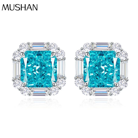 MUSHAN Jewelry Factory 2.3ct Navy Blue 6 * 6mm Ice Flower Cut Earrings for Women S925 Pure Silver High Carbon Diamond Earrings