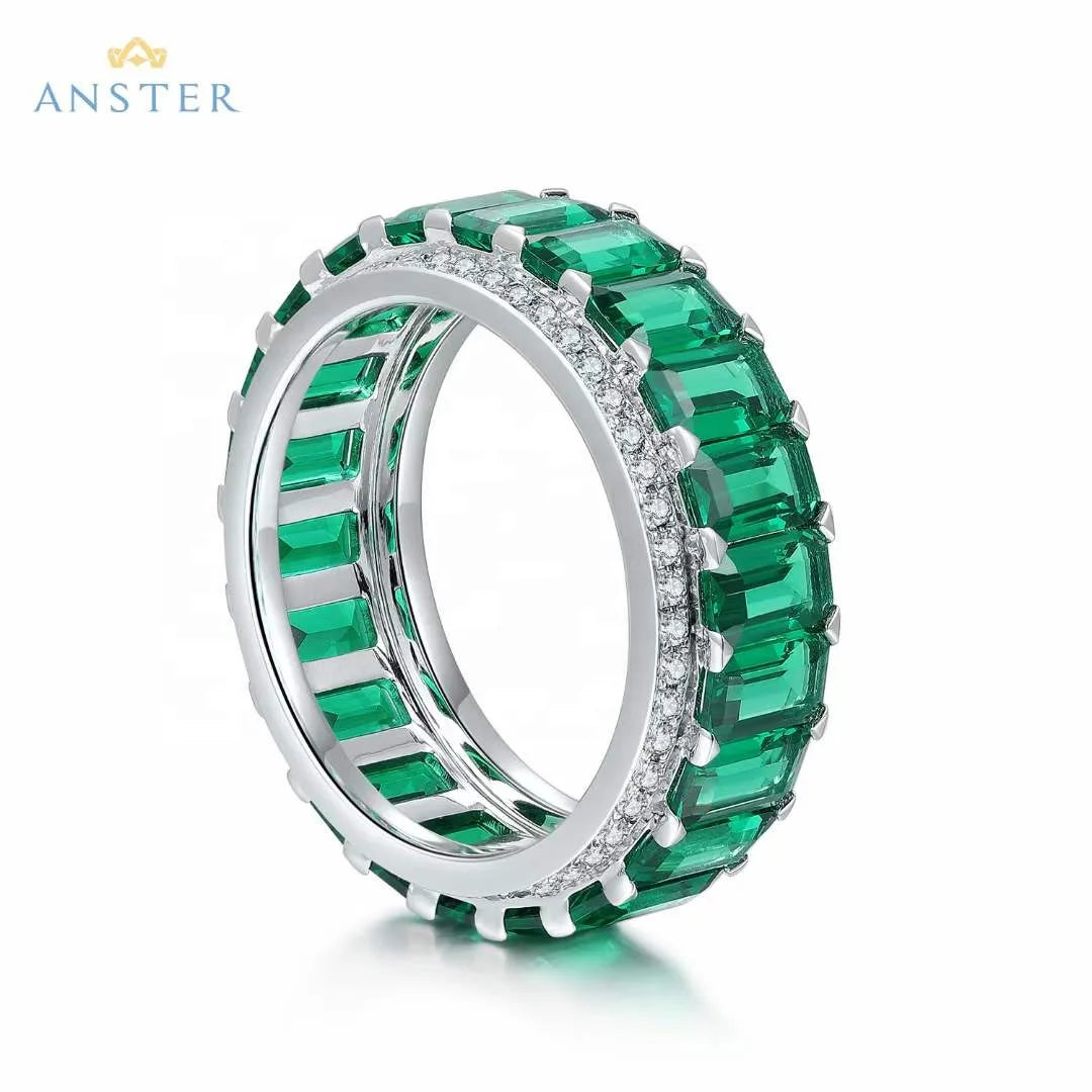 Gemfiori Anster Classic 925 Sterling Silver Men's Ring Lab Grown Emerald Cut Ring 5CT Jewelry Charm Ring for Gift Party Anniversary