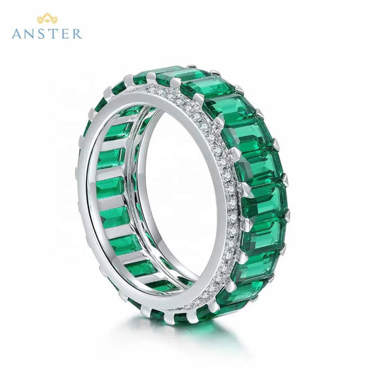Gemfiori Anster Classic 925 Sterling Silver Men's Ring Lab Grown Emerald Cut Ring 5CT Jewelry Charm Ring for Gift Party Anniversary