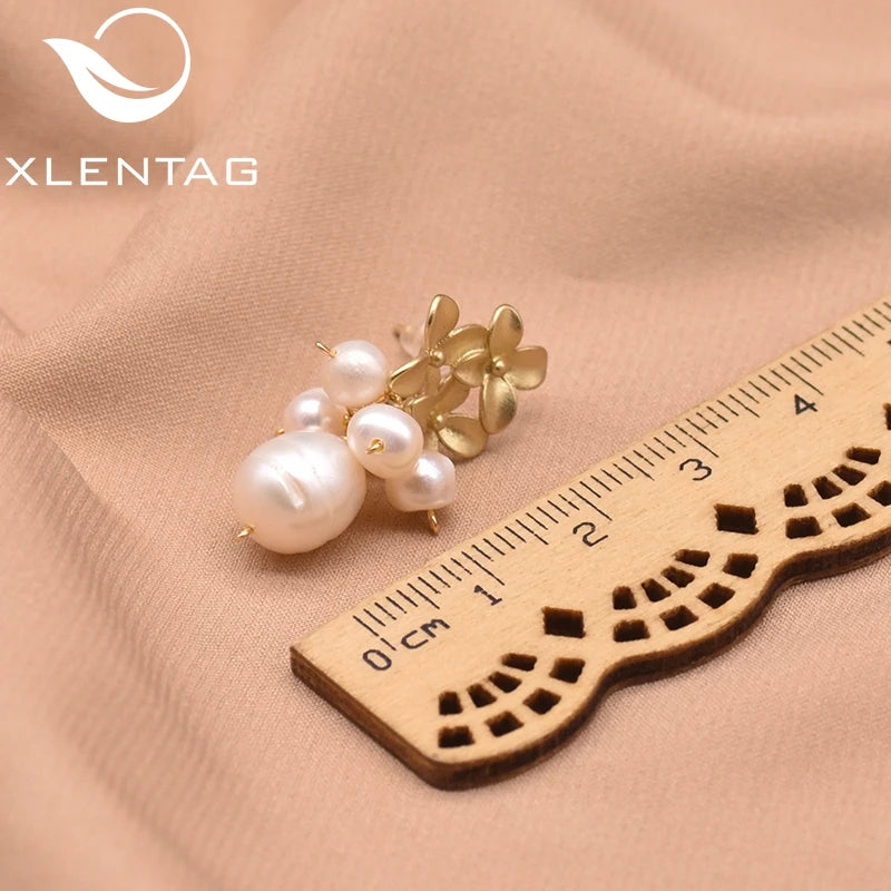 Original Fresh Water Pearl Three Flower Custer Drop Earrings for Women Wedding Engagement Fine Jewelry