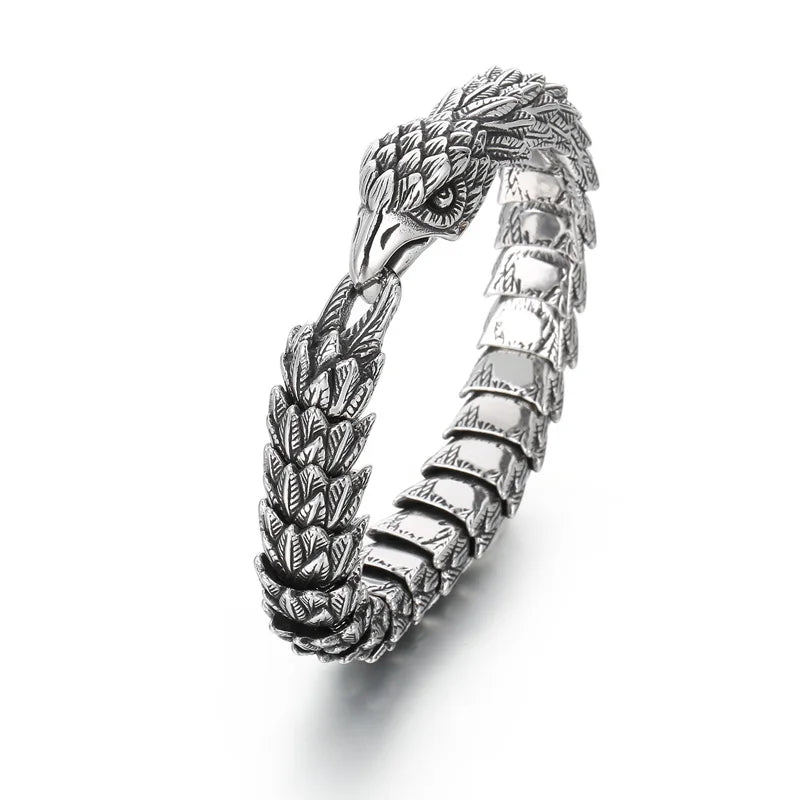 REBEL 220mm Men Punk Oxidized Black/Silver Stainless Steel Links Bracelet With Hawk Head Clasp