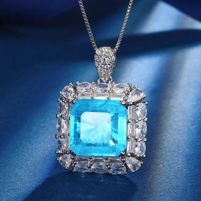 XOTICA Square Heavy Industry Zircon Set Jewelry Exquisite Pendant Earrings Ring Jewelry Three Piece Set