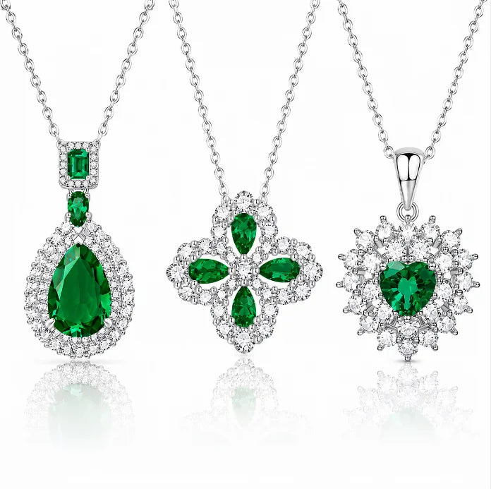 GRA Certificate 925 Silver Pendant Set  VVS1 Lab-Grown Diamond Luxury Pendant Holiday Gift Emerald Style Pendant Set
