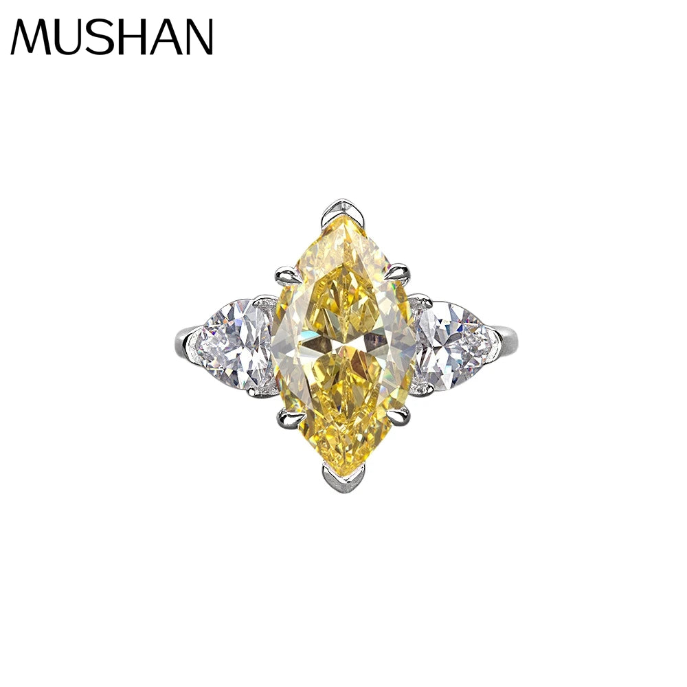 MUSHAN Jewelry Factory European and American Fashion Luxury S925 Silver Set High Carbon Diamond Marquise Ring