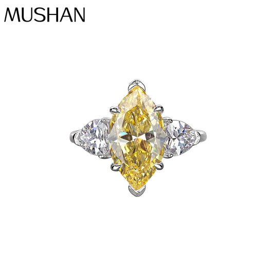MUSHAN Jewelry Factory European and American Fashion Luxury S925 Silver Set High Carbon Diamond Marquise Ring