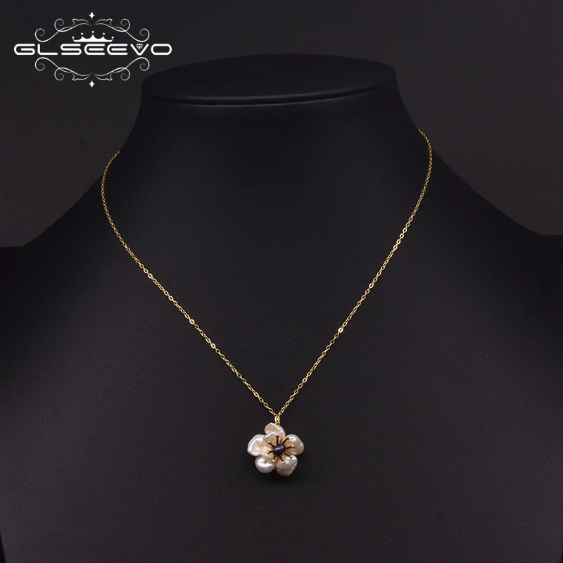 925 Sterling Silver Choker Necklace Natural Freshwater Pearl Flower  Pendant Necklace for Women Fashion Jewelry