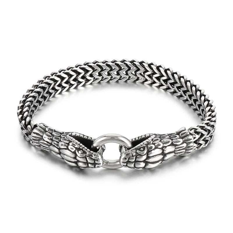 VIKING Mens Punk Snake Chain Bracelet & Necklace – Silver Stainless Steel