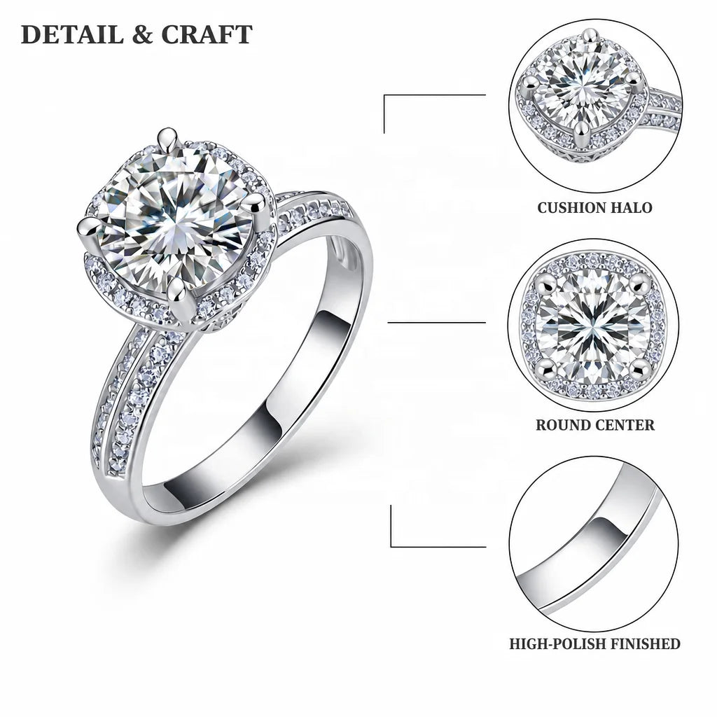 Gioiellieri Sparkly Round Halo Double Pave Shank Lab Grown Diamond Ring 2.5CT D VVS2 9K 10K 14K 18K Gold Women Daily Party Wear Jewelry