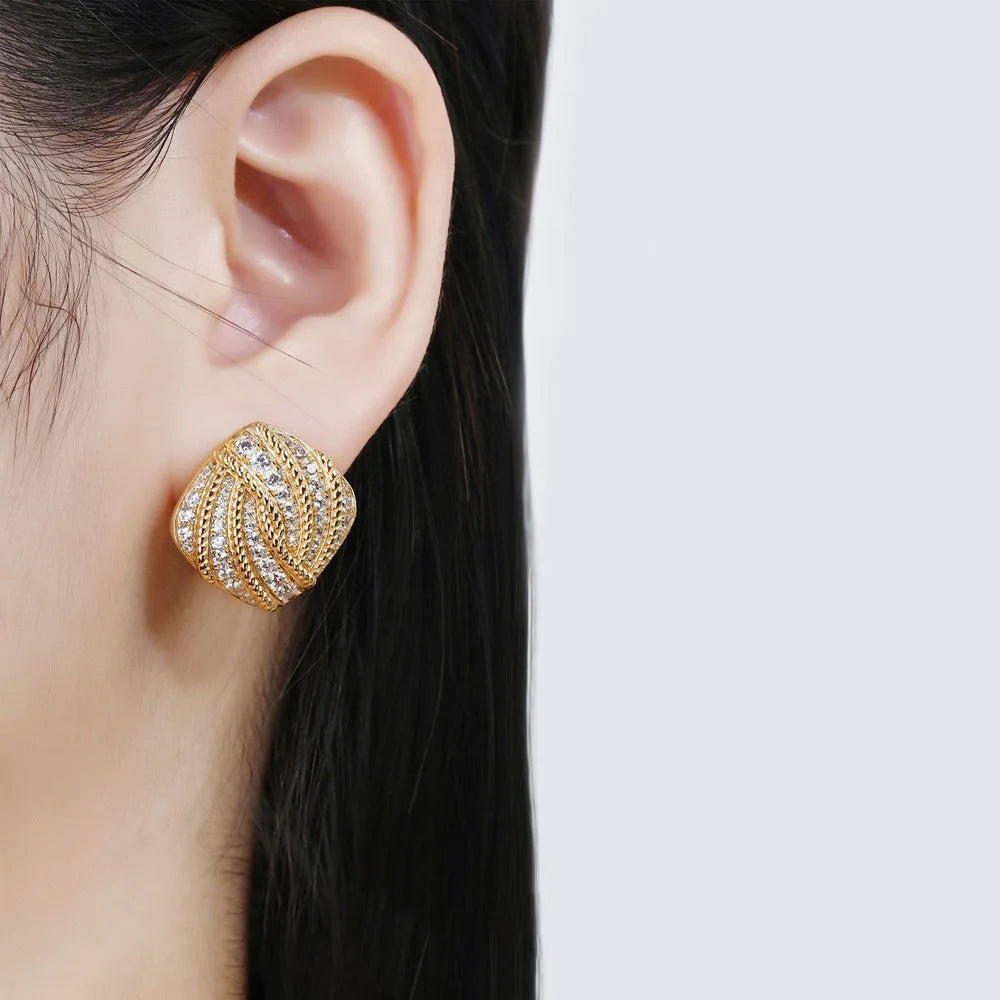 MUSHAN Jewelry Factory S925 Sterling Silver Stud Earrings Electroplated Gold High Carbon Diamond Cross-Border Jewelry Exquisite
