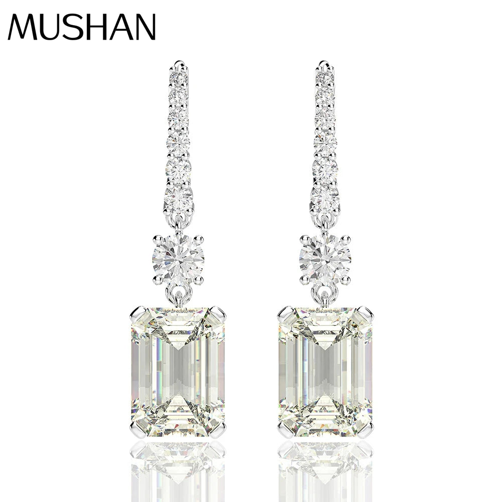 MUSHAN Jewelry Factory 925 Silver 8*11 High Carbon Diamond Earrings Rectangular Chamfered Flat 4 Carat Ear Hooks for Women