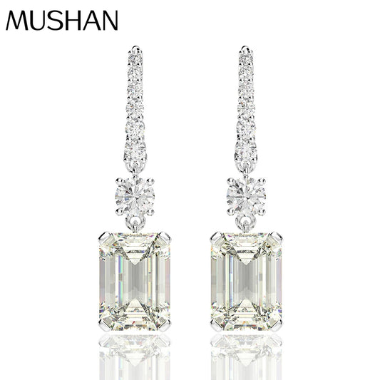 MUSHAN Jewelry Factory 925 Silver 8*11 High Carbon Diamond Earrings Rectangular Chamfered Flat 4 Carat Ear Hooks for Women