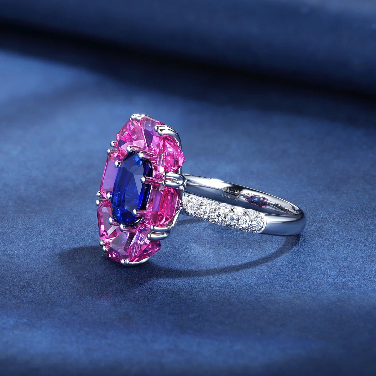 Gemfiori Luxury Lab Grown Sapphire Gemstone Sterling Silver Rings Synthetic Secondary Jewelry Certified Ring