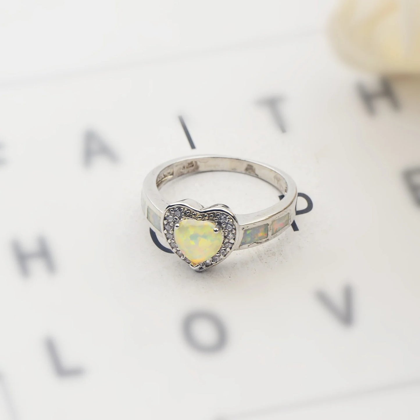 Heart Opal Twisted Ring | Iridescent Gem Inlay Band | Nature-Inspired Fashion Jewelry for Women Trendy Wear