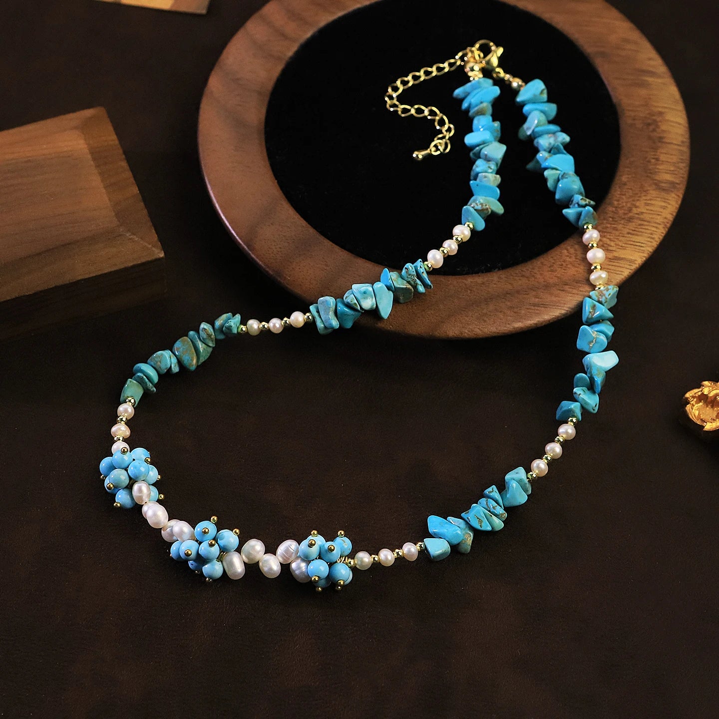 Natural Turquoise Freshwater Pearl Beaded Choker Necklace for Women Daily Wear Beach Vacation Pearl Necklace Bohemian Jewelry