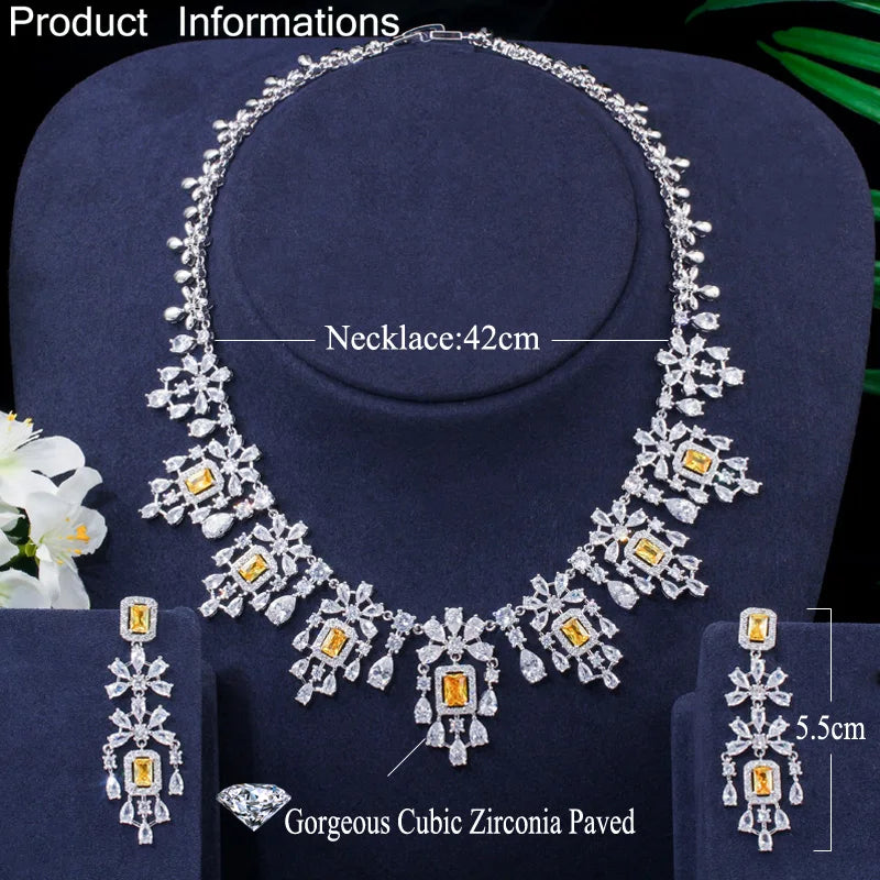 Shiny Red Cubic Zircon Big Round Tassel Drop Necklace Earrings Jewelry Sets for Brides Luxury Wedding Prom Dress Accessories
