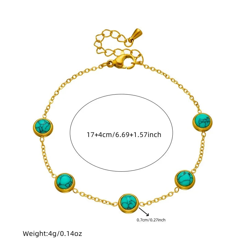 Gold Turquoise Chain Necklace, Earrings & Bracelet Jewellery Set | Boho Luxury Fashion Set