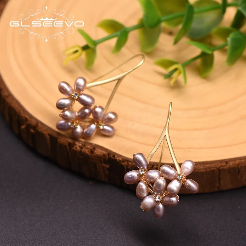 Nautral Fresh Water Purple Pearl Flower Earrings for Women Engagement Fine Jewelry Pendientes   Earrings Bulk