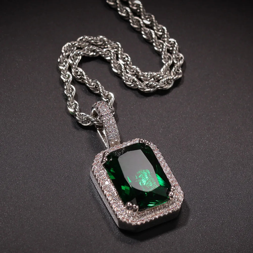 BiG-BOSS Hip Hop Mocha Fluorescent Square Solid Gemstone Pendant Necklace Trendy Cold for Men Women Perfect Neutral Sweater Chain Gift