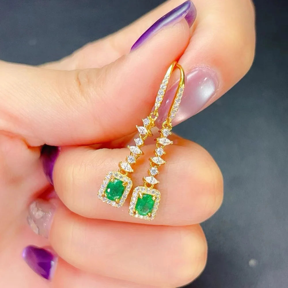 Gioiellieri Designer Natural Emerald Earrings Gold Plated Factory for Anniversary Party Gift Giving