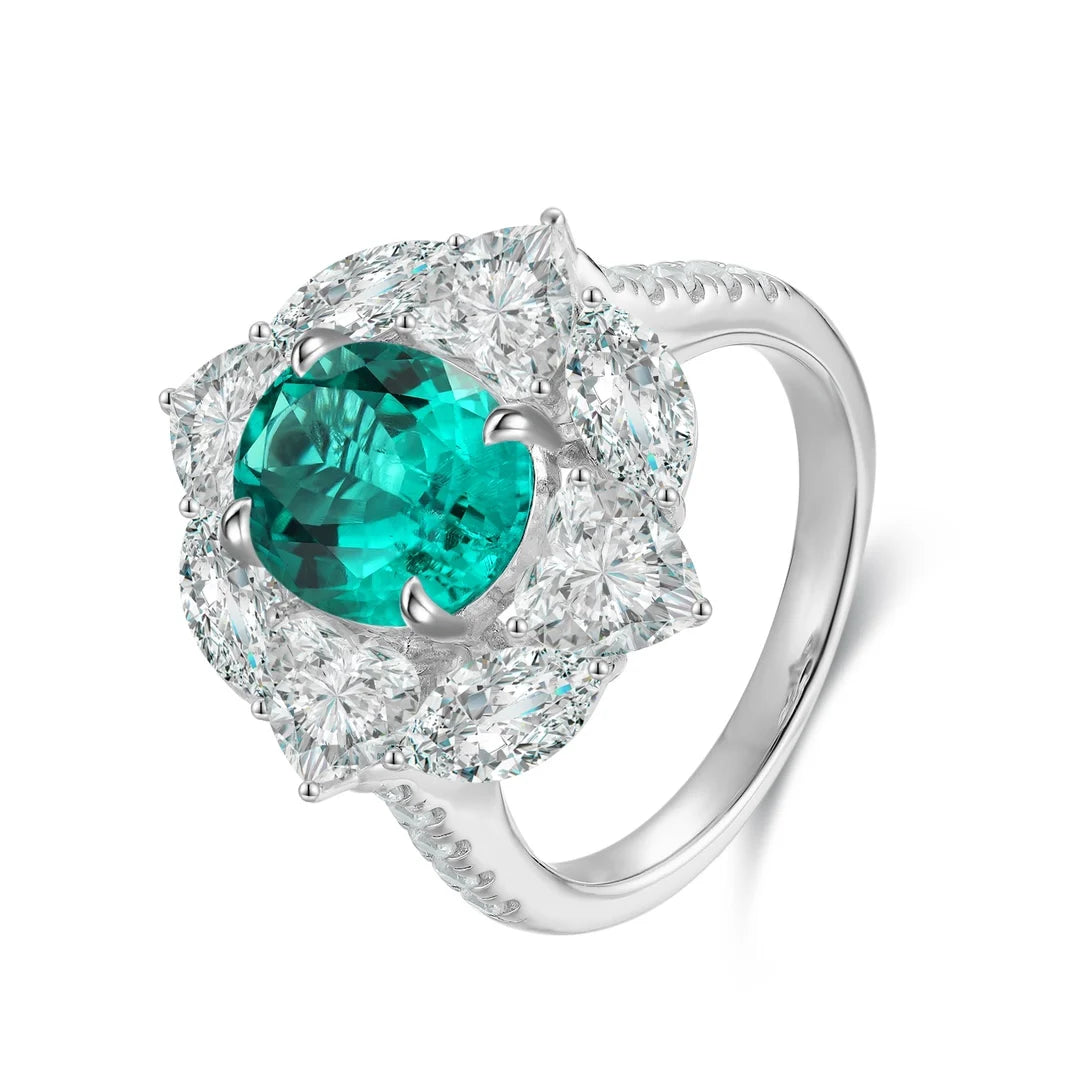 Gemfiori Jewelry Trendy High Quality S925 Silver Cultivated Emerald Ring Unisex Engagement Ring for Wedding Party or Gift