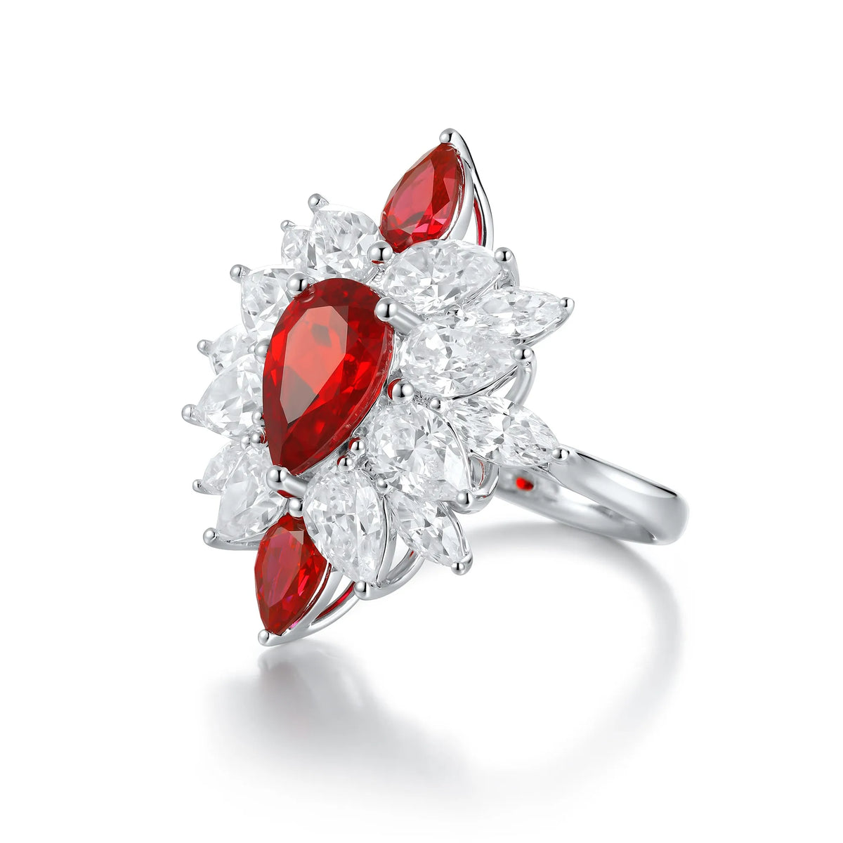 Gemfiori Jewelry Trendy High Quality S925 Silver Cultivated Ruby Ring Unisex Engagement Ring for Wedding Party or Gift