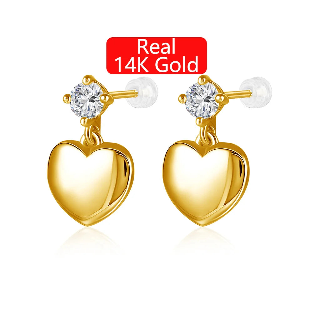 Gioiellieri Fine Jewelry Manufacturer Woman Engagement 5mm 0.5ct Moissanite Hollow 14K Gold Earrings Simple Heart Cut Earrings