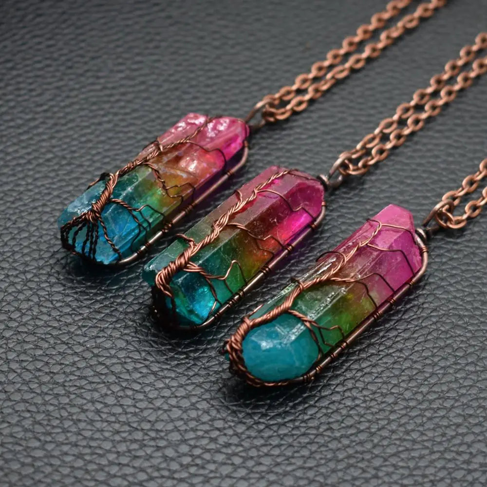 Wholesale Gold Plated Vintage Fashion Crystal Rhinestone Hexagonal Pointed Healing Stone Tree of Life Charms