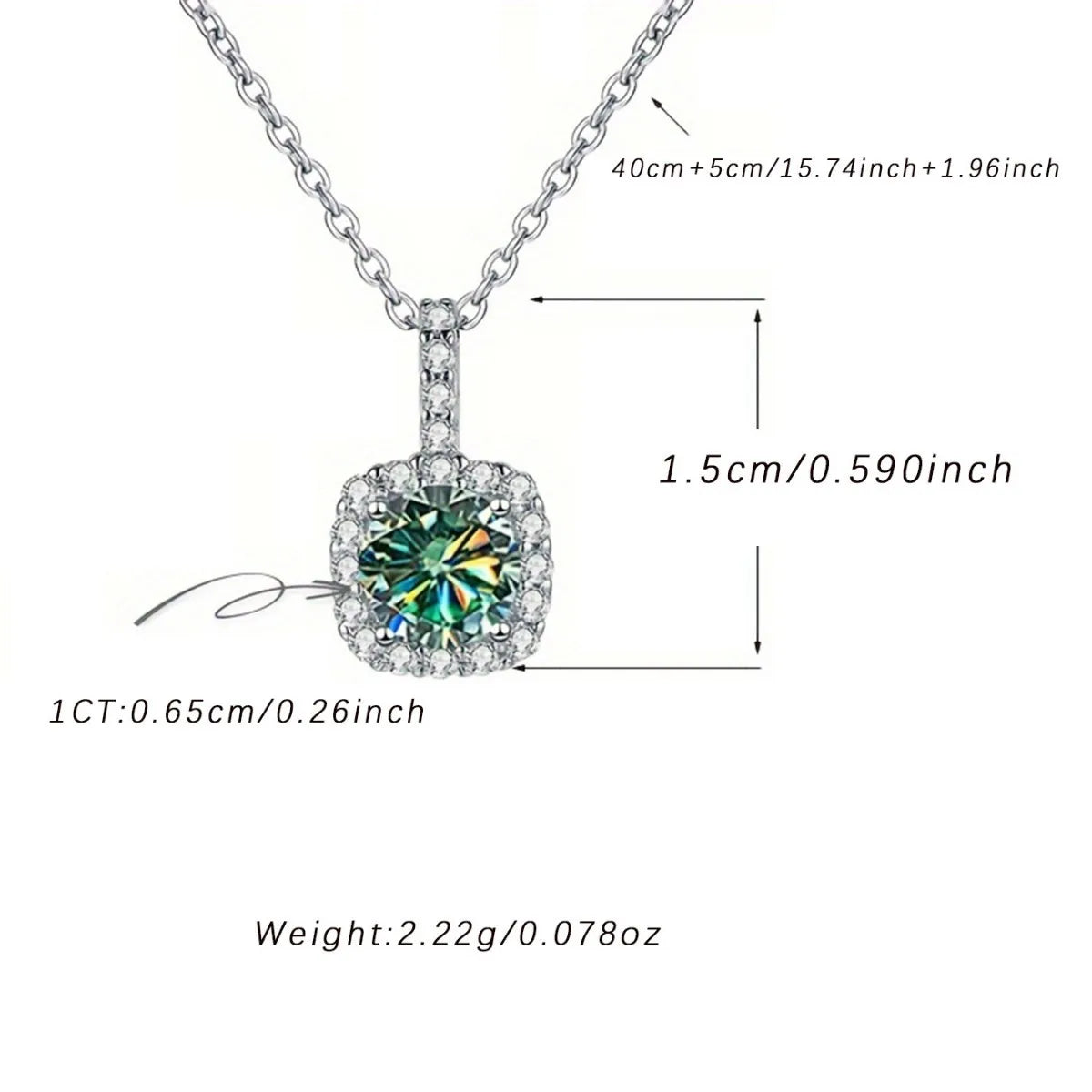 Factory 925 Sterling Silver Square Bezel Set Round Cut 1ct VVS GRA Colored Moissanite Jewelry Trendy Women Necklace Jewellry