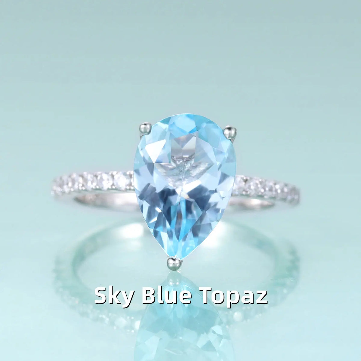 Gemfiori KH067 Abiding Manufacturers Direct Sale 925 Sterling Silver Pear 8*12MM Sky Blue Nano Morganite Rainbow Quartz Solitaire Ring