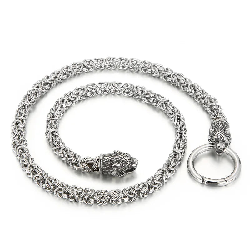 REBEL VIKING Animal Head Byzantine Chain Necklace – 316L Stainless Steel Men's Goat Tiger Wolf Pendant
